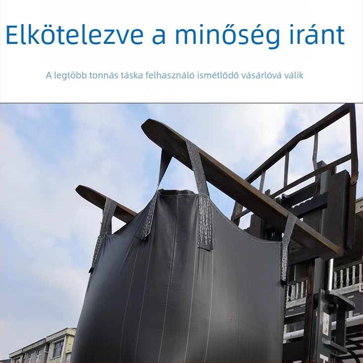 Fekete PP négyszögletes konténerzsák, 1 tonna teherbírás, logóval nyomtatva
