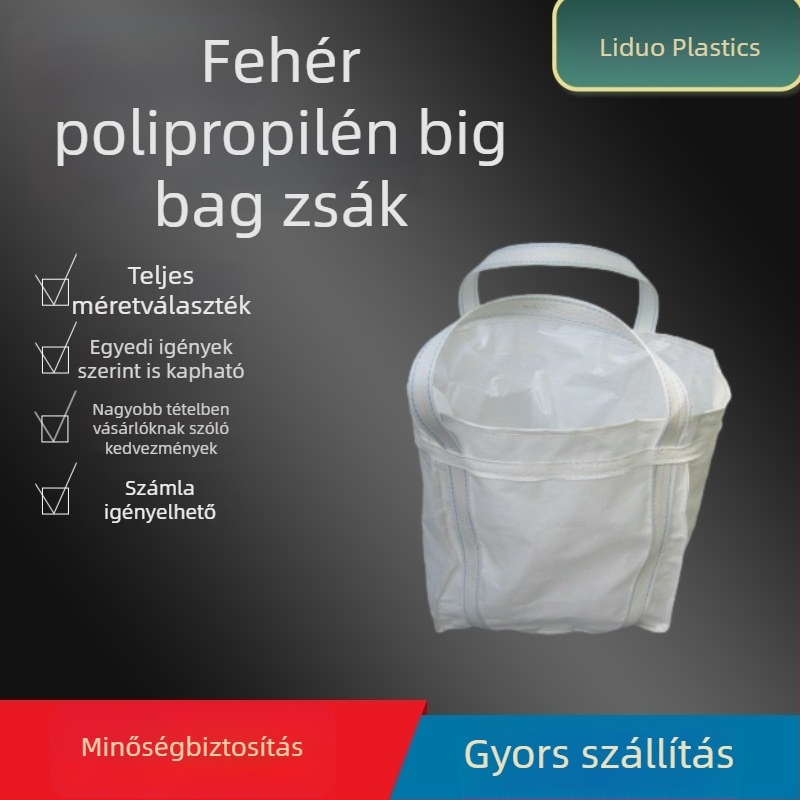 Fehér dupla akasztós tonzsák alátéttel, műanyag szövött zsák