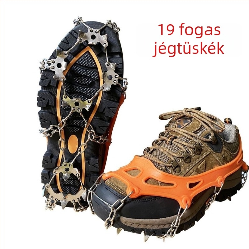 Külső használatra tervezett jégkramponok 11 fogú rozsdamentes acélból — csúszásmentes cipővédők