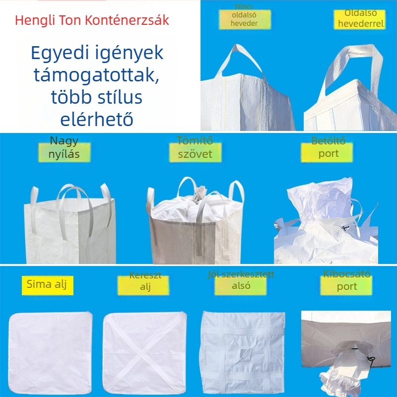 Megerősített tonnás zsák, kapacitás 2–3 tonna, rácsos alj, konténerzsák