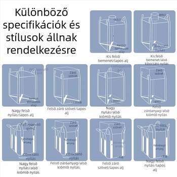 PP szövött áruszsák 1–2 tonna, négy emelőfül, vastagított kopásálló zsák belső membránnal, önzáró