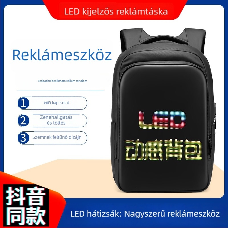 Okos LED hátizsák, 20–35 L kapacitású, vízálló Oxford anyagból, kompatibil 15,6 hüvelykes laptophoz, uniszex városi és szabadtéri hátizsák