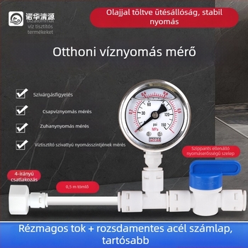 Háztartási konyhai víznyomás-mérő manométer, méri a nyomást, csőhöz csatlakoztatva, modell: víznyomásmérő