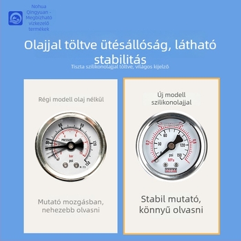 Háztartási konyhai víznyomás-mérő manométer, méri a nyomást, csőhöz csatlakoztatva, modell: víznyomásmérő