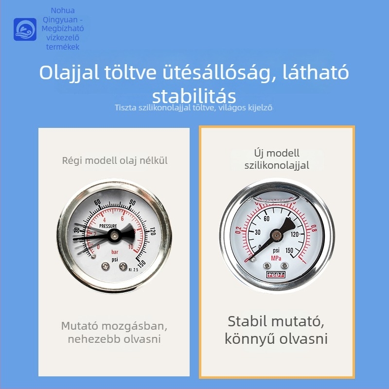 Háztartási konyhai víznyomás-mérő manométer, méri a nyomást, csőhöz csatlakoztatva, modell: víznyomásmérő
