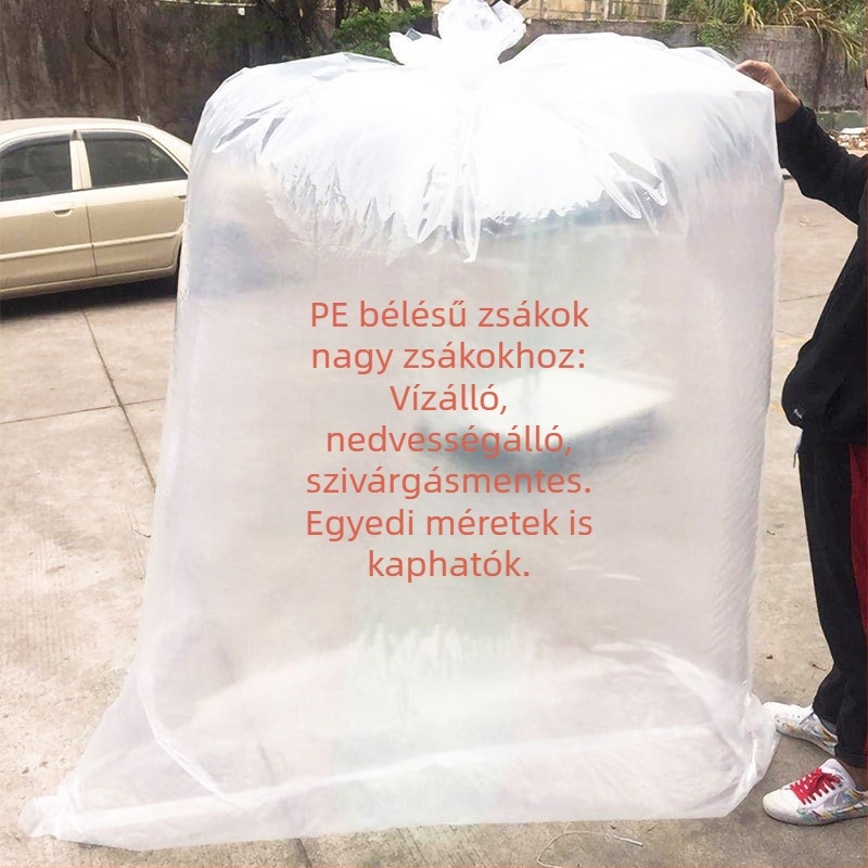 Tonzsákhoz PE belső bevonatú fólia, vízálló és nedvességálló, síknyílású, nagy nyomáson használható műanyag zacskó