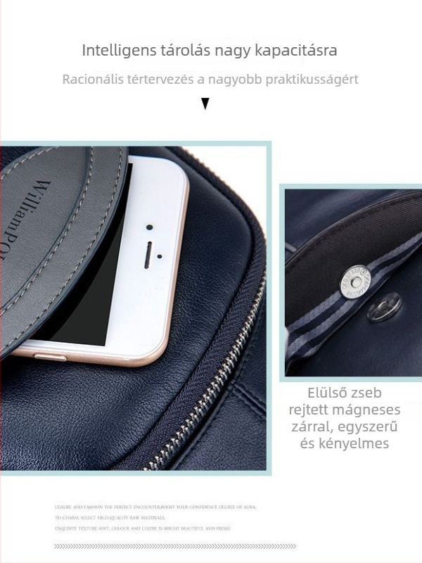 Férfi mellkas táska valódi bőrből, első réteg tehénbőrből, városi minimalist stílus, egyszínű mintázat