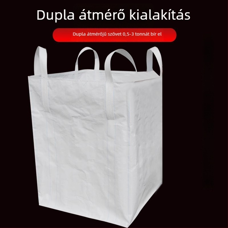 Fehér vastagított kopásálló szövött tonnás zsák pántokkal, 1-2 tonnás kapacitás, ipari felhasználás