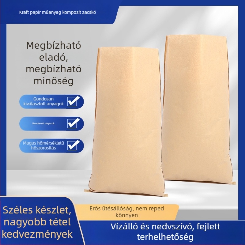 Kraftpapírból készült cementes szövött zsák, nedvességálló, egyedi logó nyomtatás, papír-plasztikus kompozit csomagolás