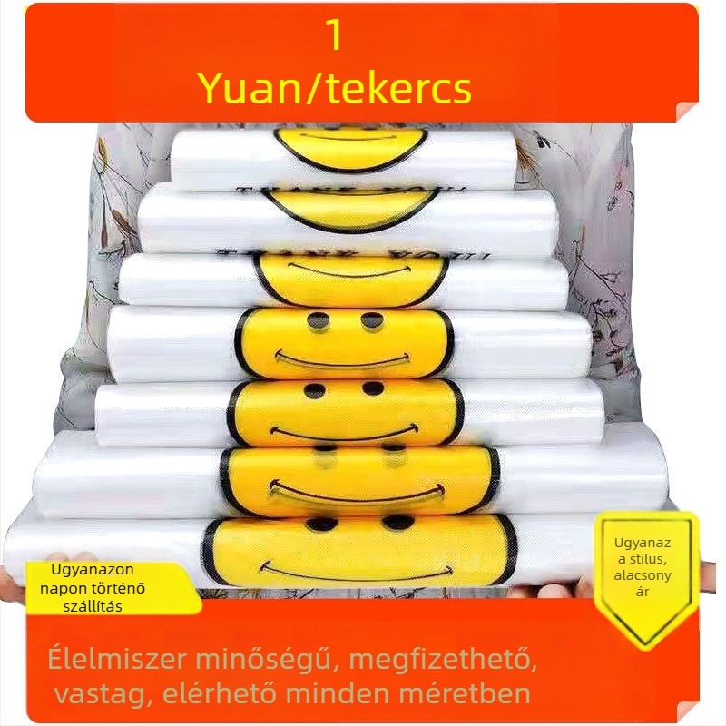 Egyszer használatos műanyag zacskó mosolyogó arccal élelmiszer- és bevásárlócsomagoláshoz, vastag kétszintes réteg, Anhui eredetű, Profits márka