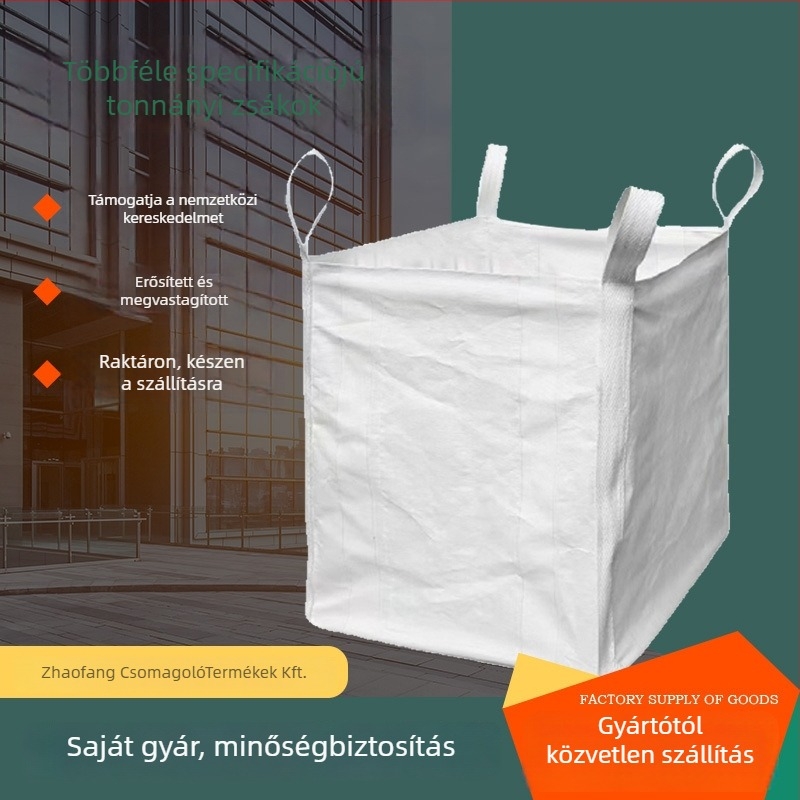 Félsín tonzsák keresztezett sarkokkal, magas szilárdságú, terhelhetőség 1000–2000 kg, PP szövött anyag, logó nyomtatás