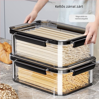 PET‑anyagú tároló tészta és gabona számára, téglalap alakú, zárható fedéllel, skandináv stílusú