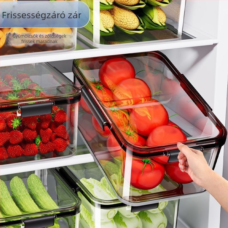Hűtőszekrényhez való tárolóedény, élelmiszer-minőségű műanyag, vízelvezető funkcióval