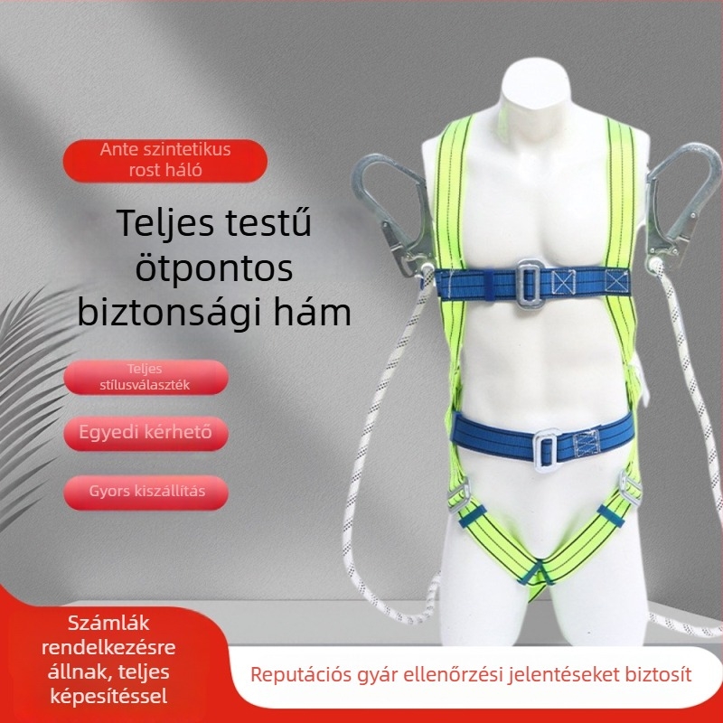 Lattice ötpontos teljes testbiztonsági hám, nylon kötél, dupla nagy horog és ütéscsillapító tok a zuhanás elleni védelemhez