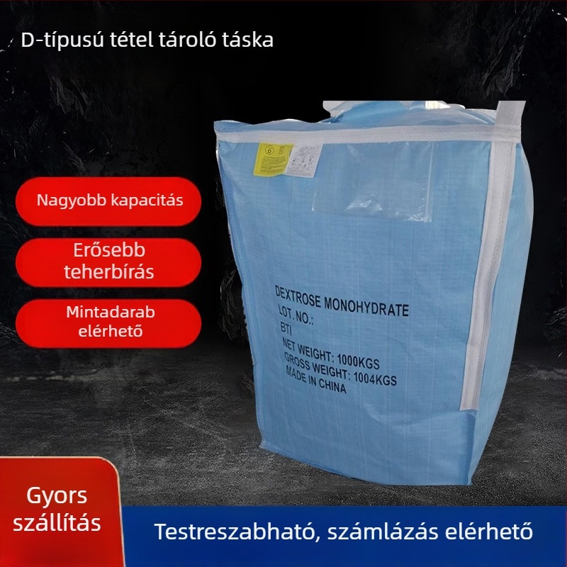 Négyzet alakú műanyag szőtt konténerzsák logóval nyomtatva – alkalmas cement, takarmány, műanyag és vegyipari ágazatok számára.