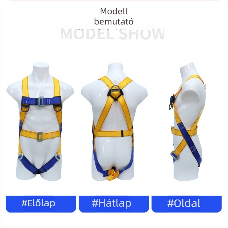 Ötpontos teljes testbiztonsági öv poliészter hevederrel és poliészter zsinórral, kettős horoggal és buffer táskával HVAC-javításokhoz és építőipari munkákhoz – esés elleni védelem