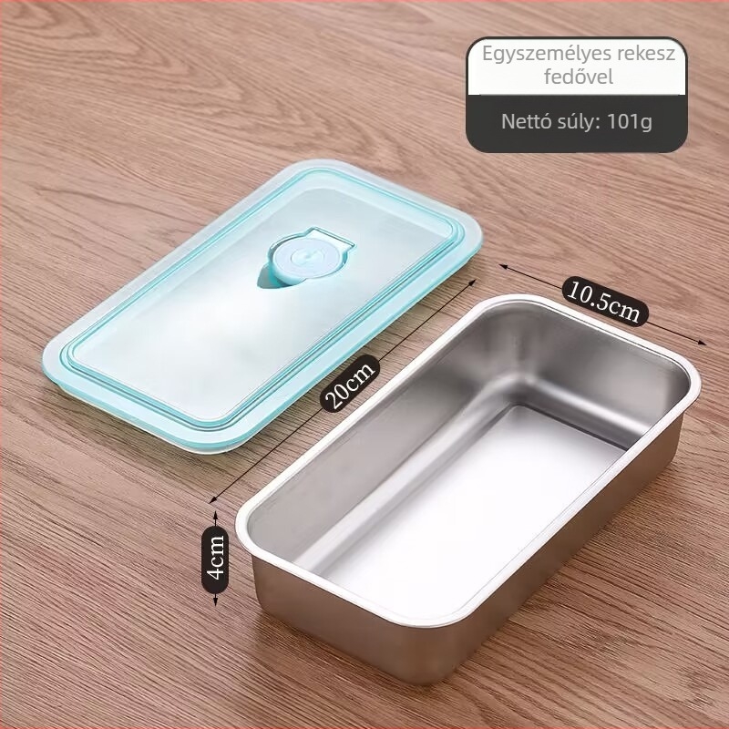 304 rozsdamentes acél ételtároló fedővel, téglalap alakú, 301–500 ml, mikrohullámú sütőben használható, modern minimalista stílus