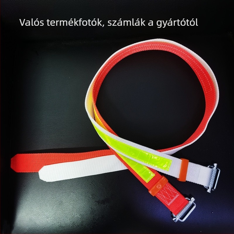Bányászati fényvisszaverő biztonsági öv, 1,2 m hosszú nylon kötéllel, polipropilén övvel, teherbírás 100 kg