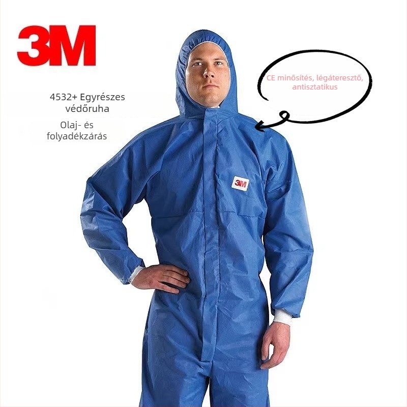 3M 4532 kék kapucnis védőoverál, légáteresztő porvédő védőruha ipari környezethez