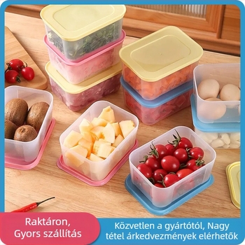 Élelmiszer-minőségű műanyag tárolóedény konyhához, hűtőhöz és fagyasztóhoz — zárható, hordozható, minimalist dizájn, gyümölcsök, zöldségek és hús számára
