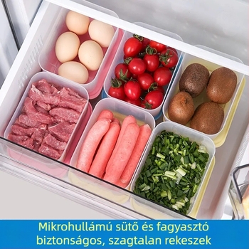 Élelmiszer-minőségű műanyag tárolóedény konyhához, hűtőhöz és fagyasztóhoz — zárható, hordozható, minimalist dizájn, gyümölcsök, zöldségek és hús számára