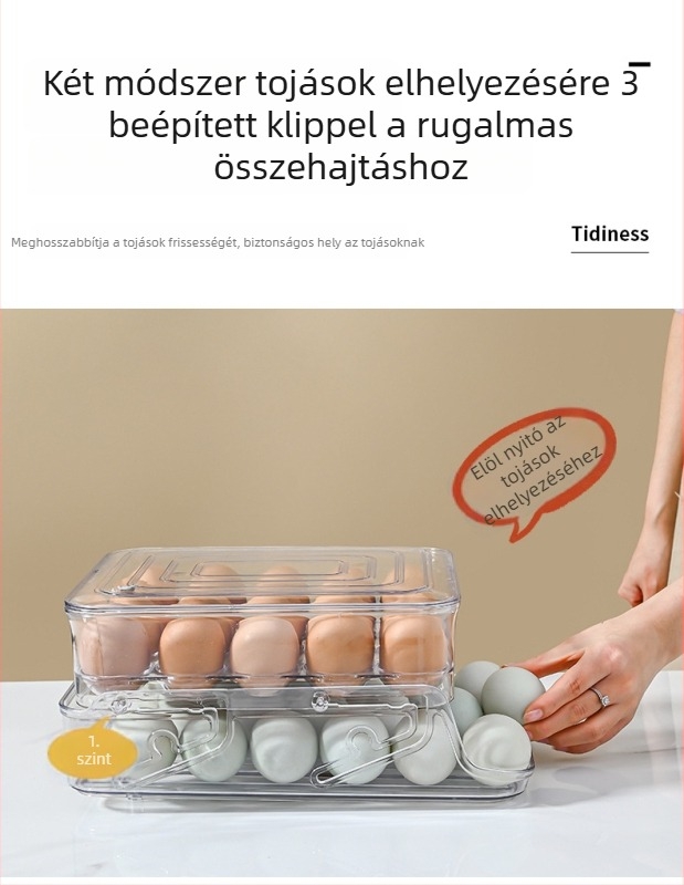 Tojás tároló doboz - összecsukható, PET anyagból, élelmiszer-minőségű, hűtőszekrényhez való