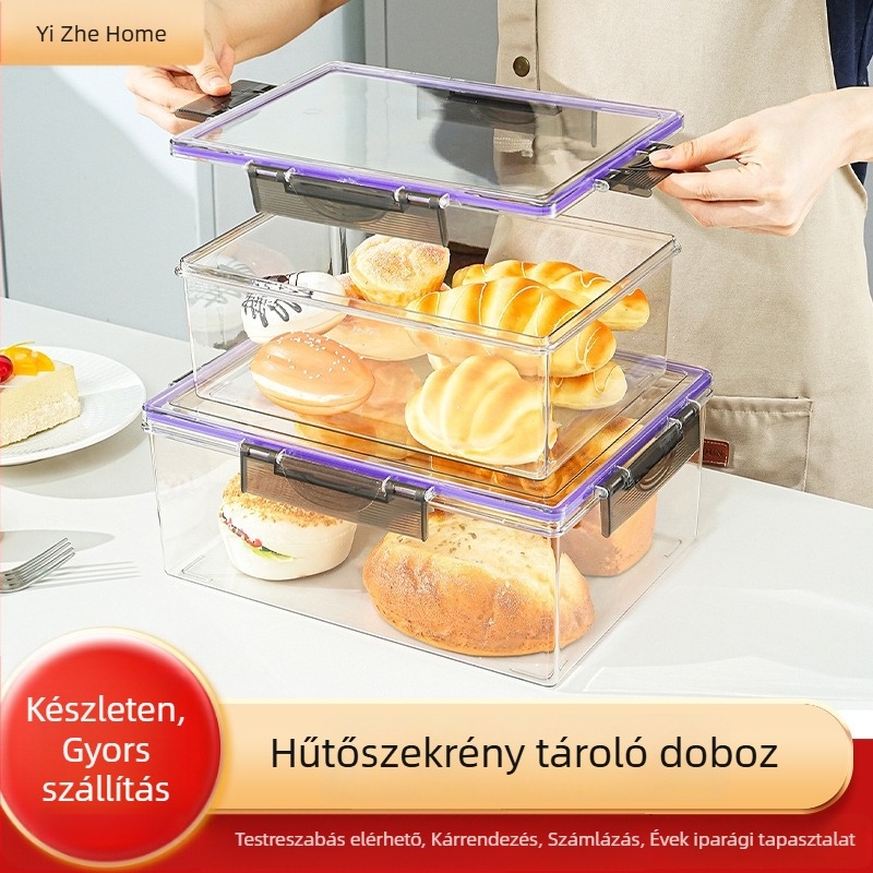 Hűtőszekrény tároló doboz, nagy kapacitású, élelmiszer-minőségű, zárható a fagyasztáshoz és hűtéshez, téglalap alakú
