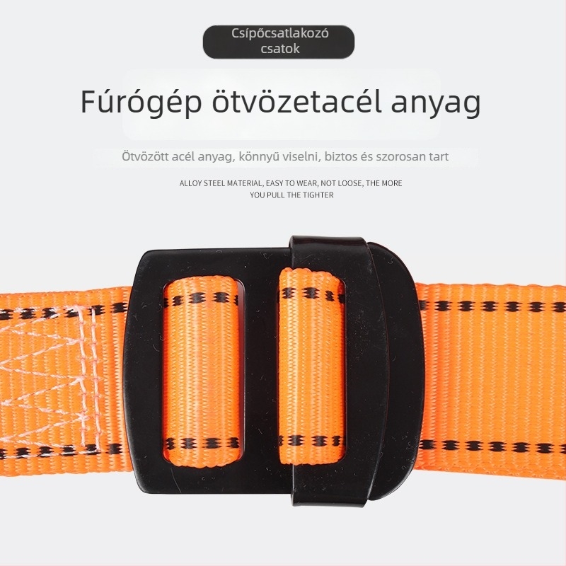 Ötpontos biztonsági heveder kettős horogokkal, poliészter rostból, kültéri munkához magasban