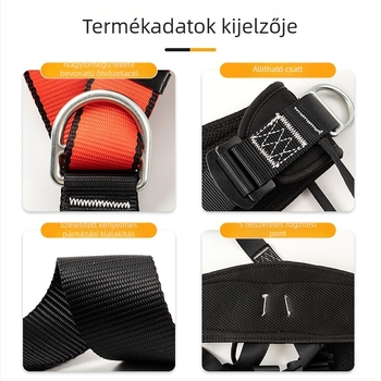 Öttöpontos teljes testbiztonsági heveder hegymászáshoz és mentéshez, poliészter öv és poliészter kötél, 100 kg teherbírás