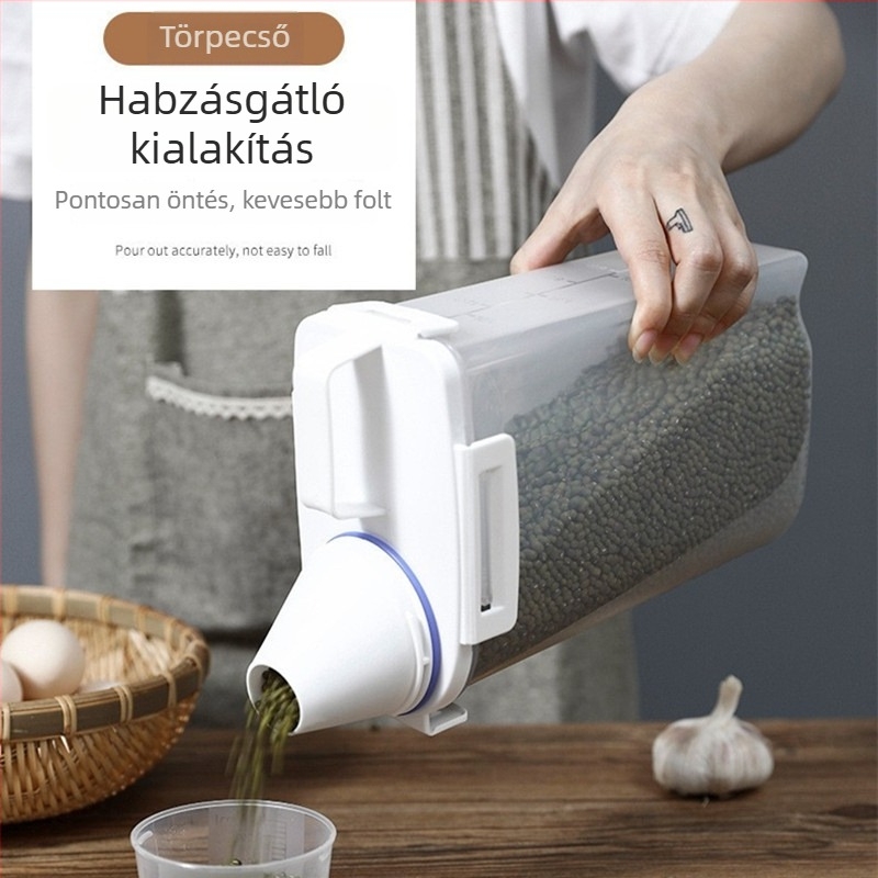 Yun Aijia Gabonatároló doboz, négyzetes alakú műanyag tartály, nedvesség- és kártevő-mentes, kapacitás 2.1–3 L, modern minimalist konyhai tároló