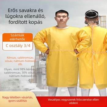 Egyrészes vegyi védő kötény, bevont nemszőtt anyagból, C osztályú, vegyi ipar számára.