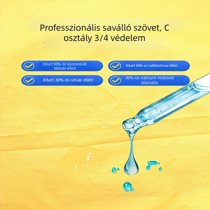 Egyrészes vegyi védő kötény, bevont nemszőtt anyagból, C osztályú, vegyi ipar számára.