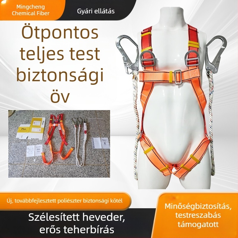 Ötpontos teljes testvédő hám magasan végzett munkákhoz, európai stílusú, dupla horoggal és csillapító kötéllel