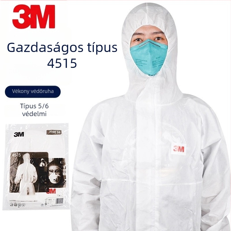 3M4515 Egyrészes teljes testvédő ruházat – lélegző, vegyi anyagokkal szemben ellenálló, antistatikus, porálló