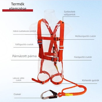 Teljes testű öt pont biztonsági öv buferrel magasban végzett munkához, horogopciókkal, GB6095-2021 szabvány, maximális terhelés 100 kg