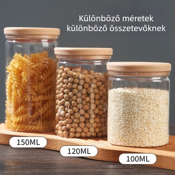 Kerek műanyag élelmiszertároló edény, nedvességálló, hengeres alakú, mikrohullámú sütőben használható
