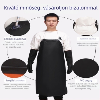 Ipari fekete kötény sav- és lúgálló, vízálló és kémiai korrózióálló, vastagított és kopásálló védelem laboratórium és konyha számára