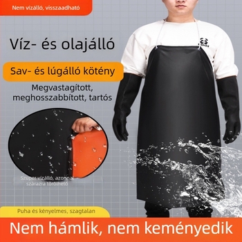 Ipari fekete kötény sav- és lúgálló, vízálló és kémiai korrózióálló, vastagított és kopásálló védelem laboratórium és konyha számára