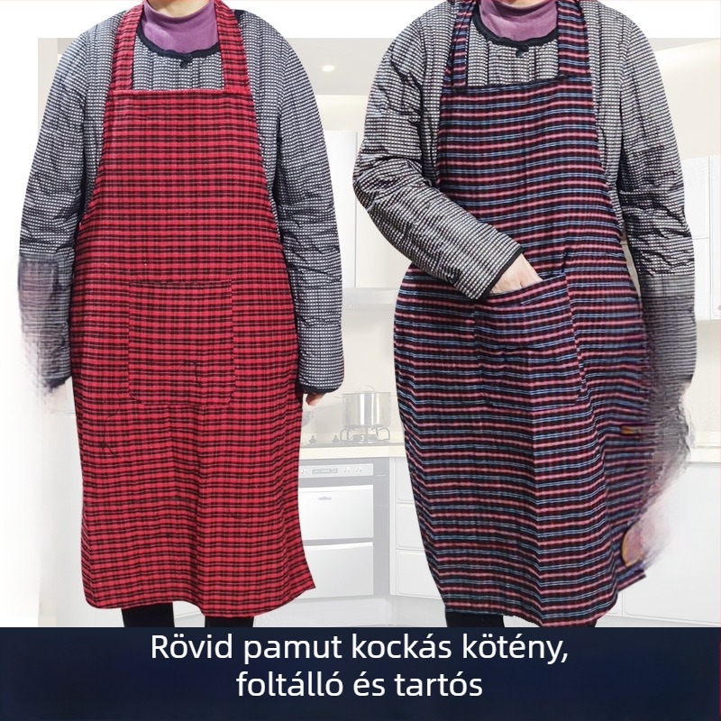 Rövid deréktájszos pamut kötény, uniszex, kockás mintázat, szennyeződés- és kopásálló, puha, konyhai és otthoni használatra