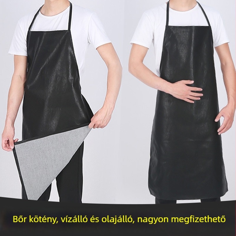 PU műbőr kötény felnőtteknek, nyakba akasztható, ujjak nélküli, vastag kivitel, olaj- és vízálló konyhai munkavédelmi kötény