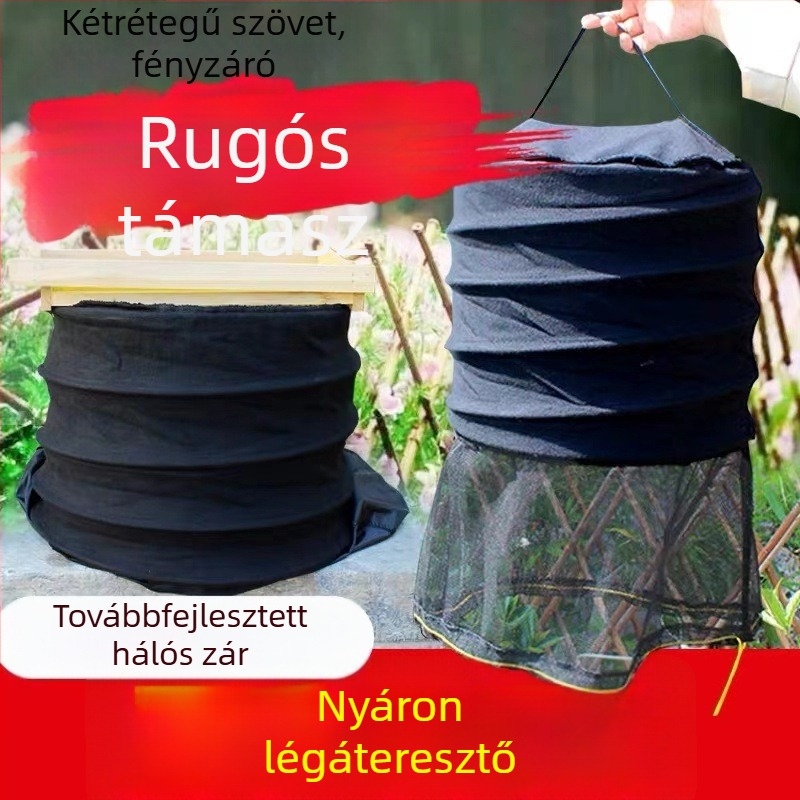 Új rugós teljes méhketrec-készlet, összecsukható, lélegző fekete anyag, automatikus visszapattanás, kültéri használatra.