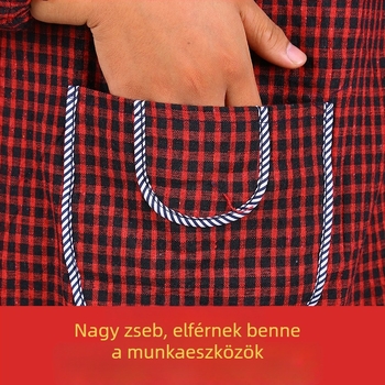 Uniszex konyhai smock hosszú ujjú, kockás pamut anyagból, vastított, extra-nagy méret, olajálló, pamut-len keverék