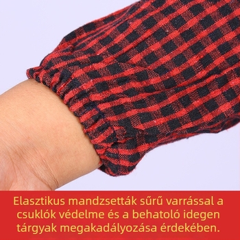 Uniszex konyhai smock hosszú ujjú, kockás pamut anyagból, vastított, extra-nagy méret, olajálló, pamut-len keverék