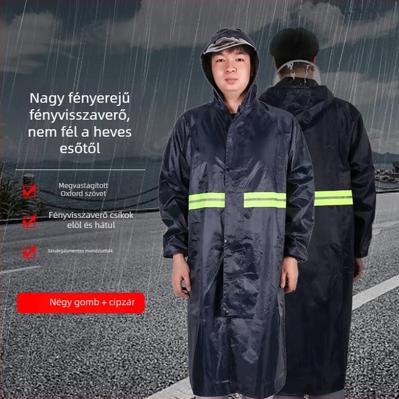 Youdaoshi hosszú egyben esőkabát munka- és kültéri őrzéshez, hegymászáshoz, fényvisszaverő csíkkal, sötétkék