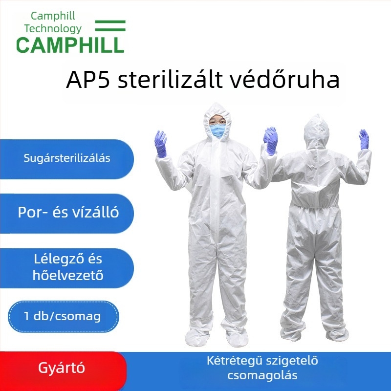 AP5 egyszer használatos steril tisztaszobai overál, por- és vízálló, lélegző, hőelvezető, gyógyszeripari laboratóriumi felhasználásra