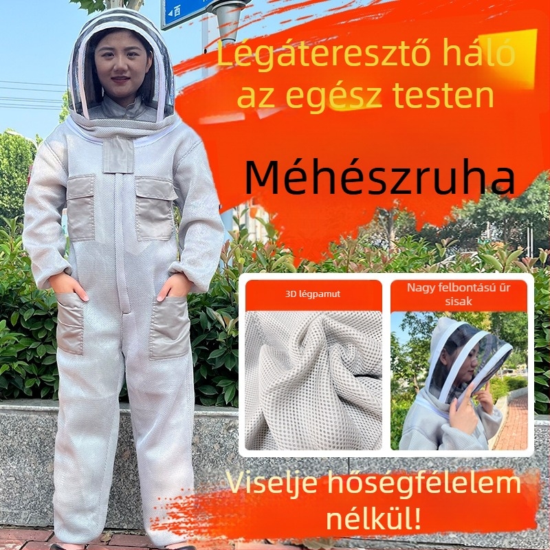 Légáteresztő méhészi overál 3D-s légárny hálóval, teljes testvédő ruházat a méz gyűjtéséhez