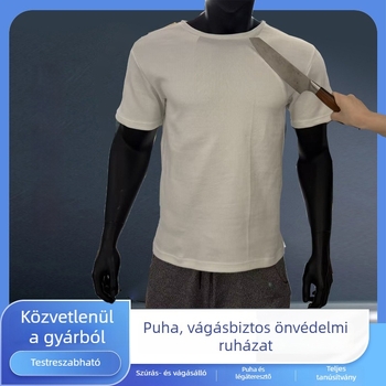 Készletkezelés: dupla oldalú kötött, puha, testhez álló fehér rövid ujjú T-shirt, 5. szintű vágásállóság, szolgálati edzőruha