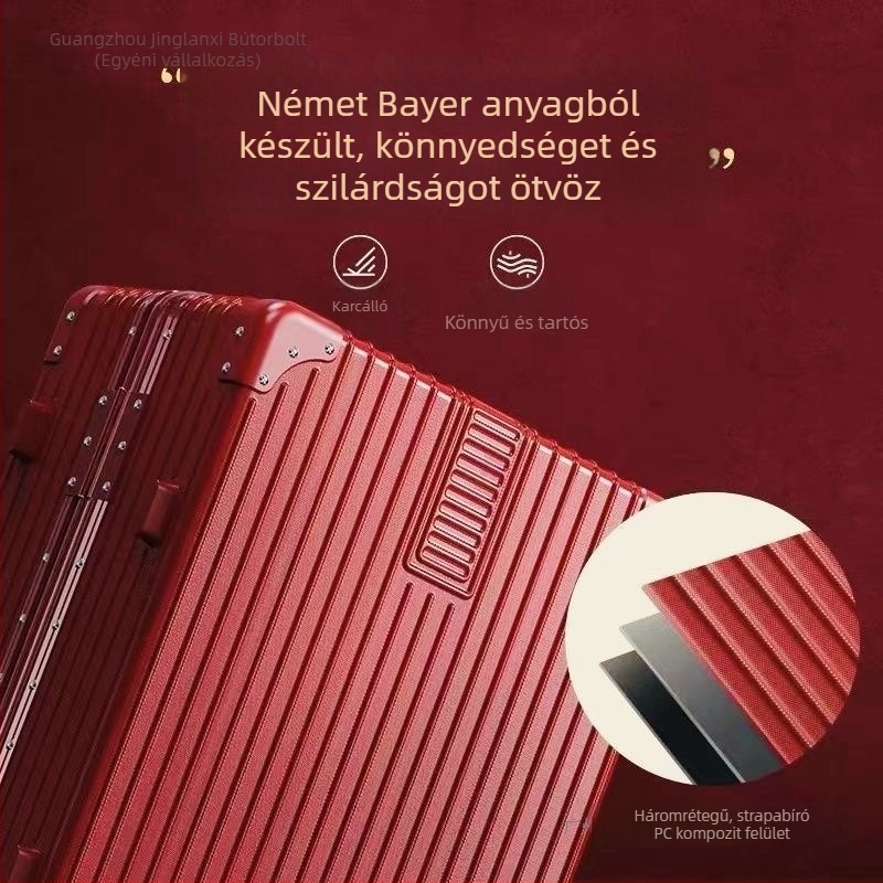 Vörös esküvői poggyász készlet menyasszony számára teleszkópos fogantyúval és lakattal