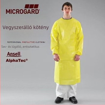 Ansell MC3000-214 Sárga ujjakkal ellátott védő kötény, permetezés elleni védelem, kémiai és sav-bázis ellenálló