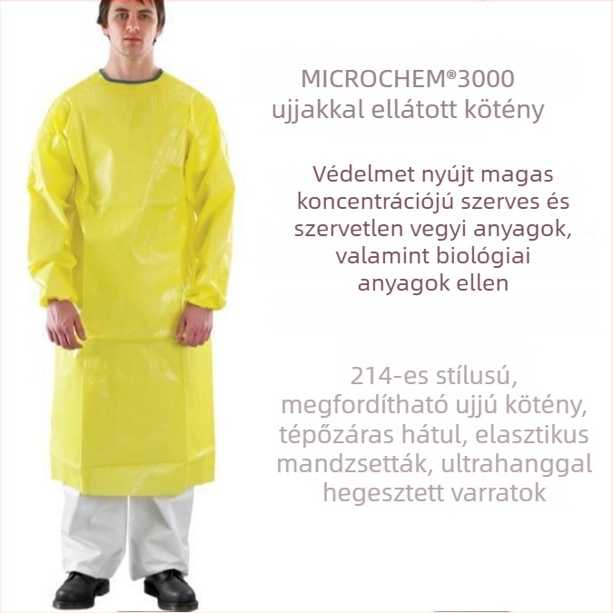 Ansell MC3000-214 Sárga ujjakkal ellátott védő kötény, permetezés elleni védelem, kémiai és sav-bázis ellenálló